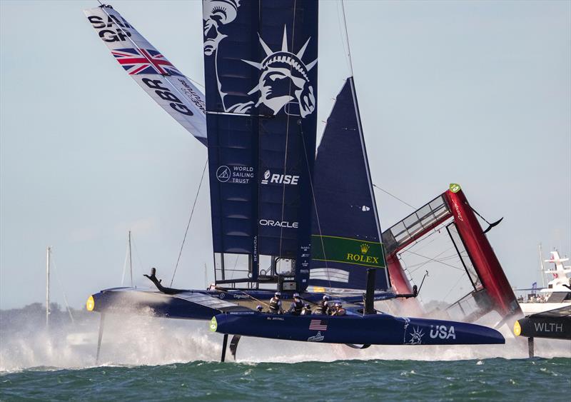 Great Britain SailGP Team helmed by Ben Ainslie capsize during the final race on Race Day 2 at Spain SailGP Cadiz photo copyright Thomas Lovelock/SailGP taken at  and featuring the F50 class