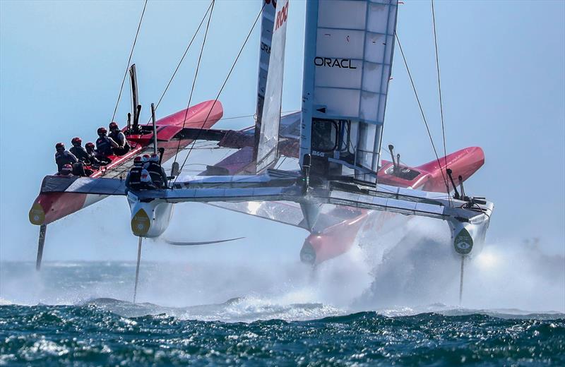 Japan SailGP Team helmed by Nathan Outterridge in action on Race Day 2 at Spain SailGP, Event 6, Season 2 in Cadiz, Andalucia, Spain. 10th October 2021.  - photo © Felix Diemer/SailGP