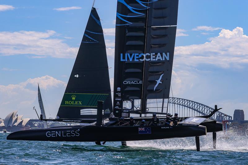 New Zealand SailGP Team co-helmed by Peter Burling and Blair Tuke in action during the practice fleet races ahead of Australia Sail Grand Prix presented by KPMG. 16 December photo copyright David Gray/SailGP taken at Woollahra Sailing Club and featuring the F50 class