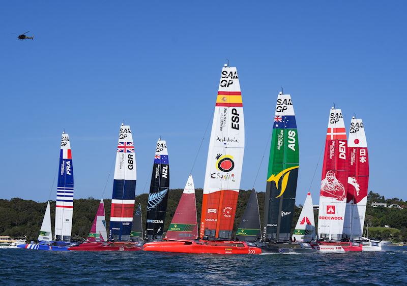 The fleet in action on Race Day 1, Australia Sail Grand Prix presented by KPMG photo copyright Bob Martin for SailGP taken at  and featuring the F50 class