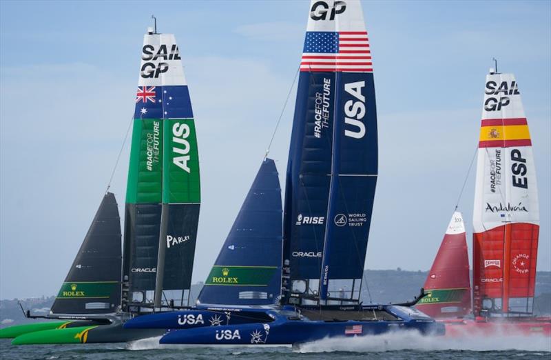 USA SailGP Team helmed by Jimmy Spithill in action on Race Day 2. Australia Sail Grand Prix presented by KPMG. 18 December photo copyright Bob Martin for SailGP taken at  and featuring the F50 class