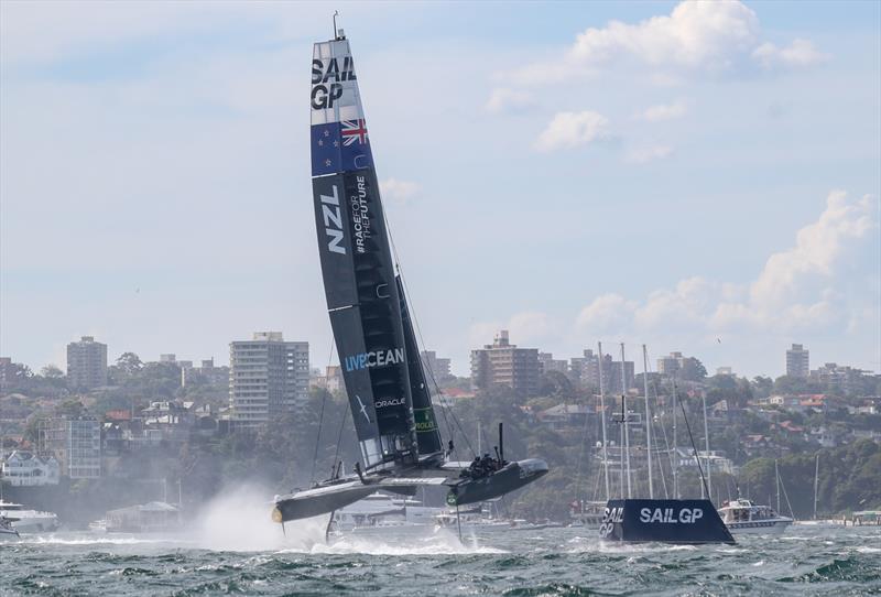 New Zealand SailGP Team co-helmed by Peter Burling and Blair Tuke in action on on Race Day 2. Australia Sail Grand Prix photo copyright Brett Costello/SailGP taken at Woollahra Sailing Club and featuring the F50 class