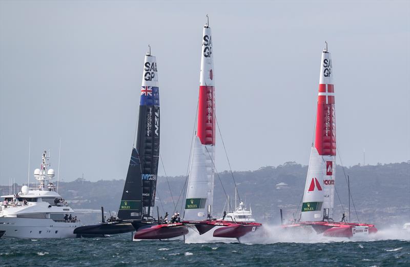 The fleet in action on Race Day 2. Australia Sail Grand Prix presented by KPMG photo copyright Brett Costello/SailGP taken at Woollahra Sailing Club and featuring the F50 class