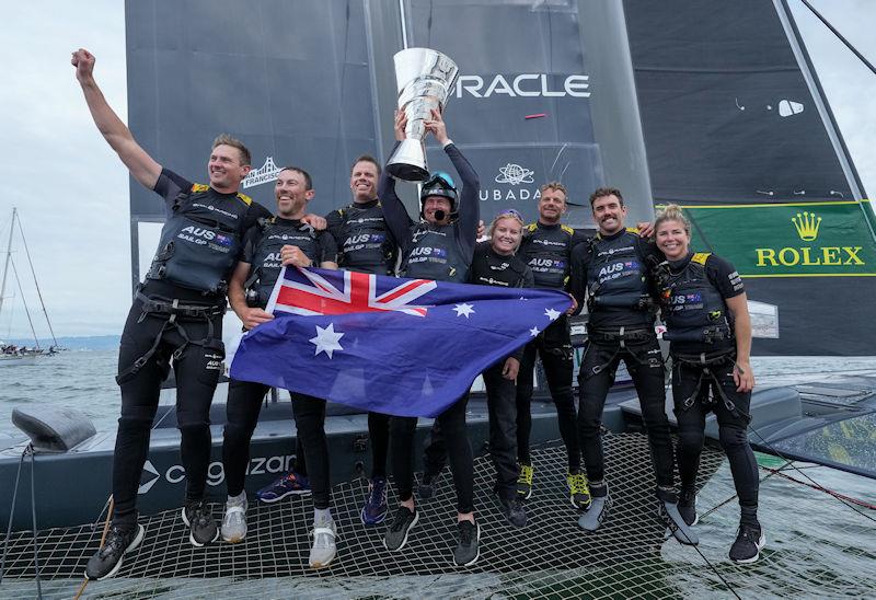 Australia SailGP Team helmed by Tom Slingsby celebrate their victory in the Grand Final on board their F50 on Race Day 2 of San Francisco SailGP, Season 2 - photo © Thomas Lovelock for SailGP
