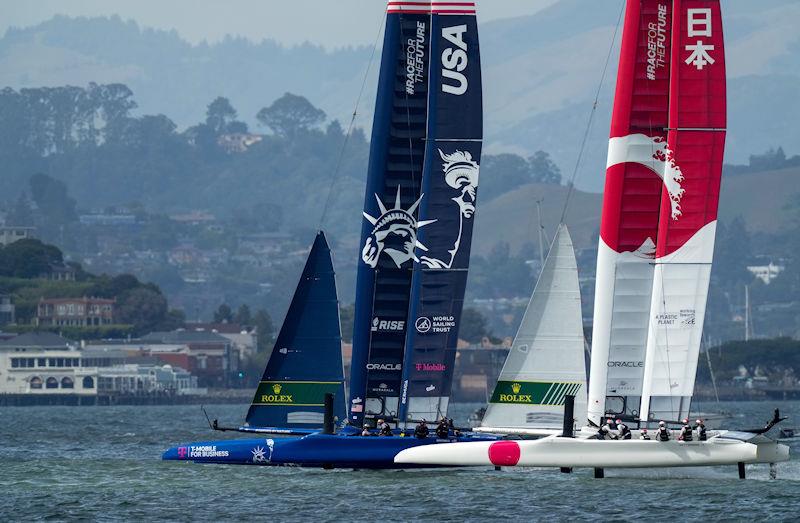USA SailGP Team helmed by Jimmy Spithill and Japan SailGP Team helmed by Nathan Outterridge racing in the Grand Final on Race Day 2 of San Francisco SailGP, Season 2 photo copyright Bob Martin for SailGP taken at Golden Gate Yacht Club and featuring the F50 class
