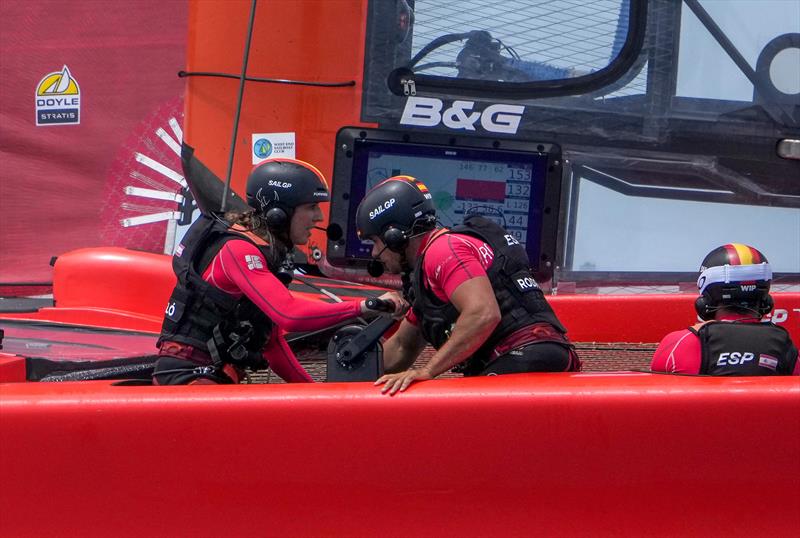 Paula Barcelo Grinder of Spain SailGP Team working hard on Race Day 1 of Bermuda SailGP  Season 3, in Bermuda. May 2022 .  - photo © Thomas Lovelock/SailGP
