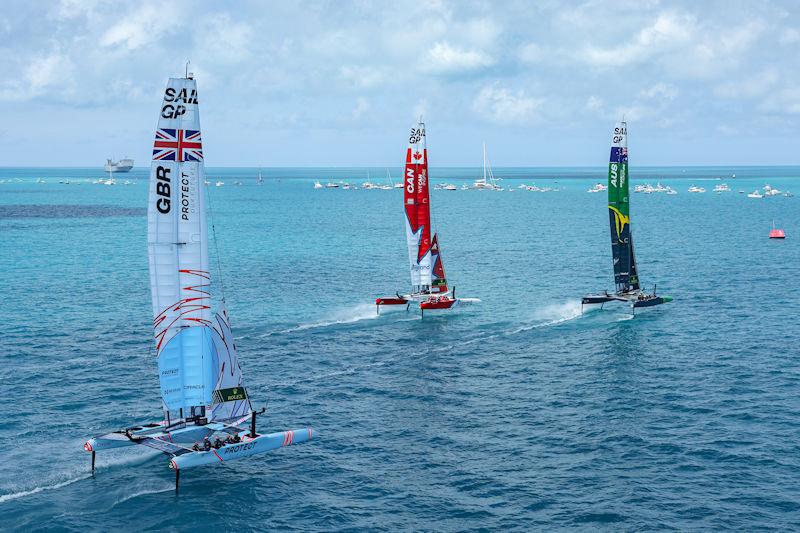 Great Britain SailGP Team, Australia SailGP Team, and Can, in action on Race Day 2 of Bermuda SailGP presented by Hamilton Princess, Season 3, in Bermuda photo copyright Simon Bruty for SailGP taken at  and featuring the F50 class