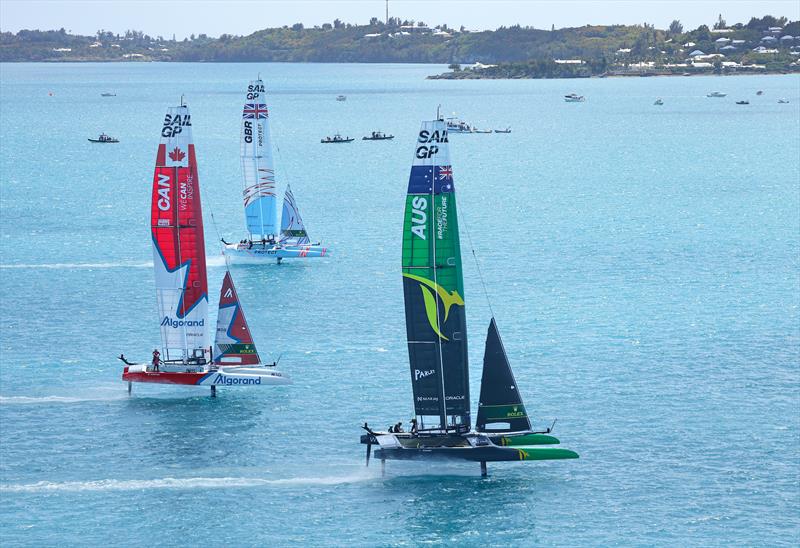 Canada SailGP Team, Great Britain SailGP Team and Australia SailGP Team in action on Race Day 2 of Bermuda SailGP presented by Hamilton Princess, Season 3, in Bermuda photo copyright Simon Bruty for SailGP taken at  and featuring the F50 class