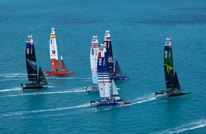 The SailGP F50 catamaran fleet in action on Race Day 2 of Bermuda SailGP presented by Hamilton Princess, Season 3, in Bermuda - photo © Simon Bruty for SailGP