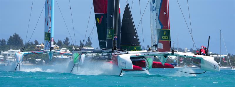 Canada SailGP Team helmed by Phil Robertson, Australia SailGP Team helmed by Tom Slingsby and Great Britain SailGP Team helmed by Ben Ainslie on Race Day 2 of Bermuda SailGP presented by Hamilton Princess, Season 3, in Bermuda photo copyright Thomas Lovelock for SailGP taken at  and featuring the F50 class