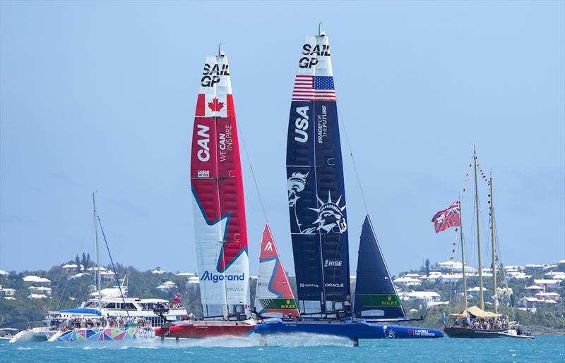 Canada SailGP Team helmed by Phil Robertson and USA SailGP Team helmed by Jimmy Spithill on Race Day 2 of Bermuda SailGP presented by Hamilton Princess, Season 3, in Bermuda - photo © Thomas Lovelock for SailGP