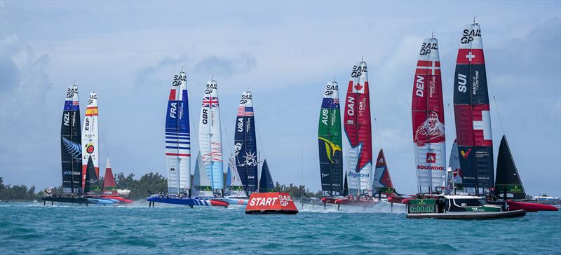 The line up 2 secs after the start of Race 5 on Race Day 2 of Bermuda SailGP - Season 3, in Bermuda - photo © Bob Martin/SailGP