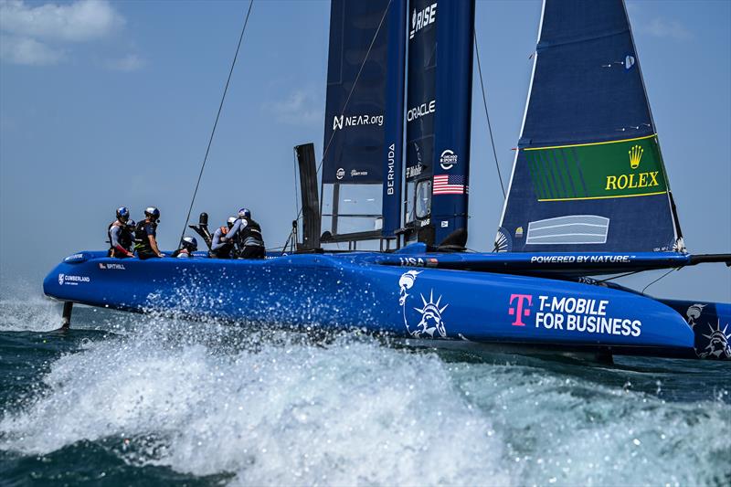 USA SailGP Team helmed by Jimmy Spithill sail past the Chicago skyline ahead of T-Mobile United States Sail Grand Prix - photo © Ricardo Pinto for SailGP