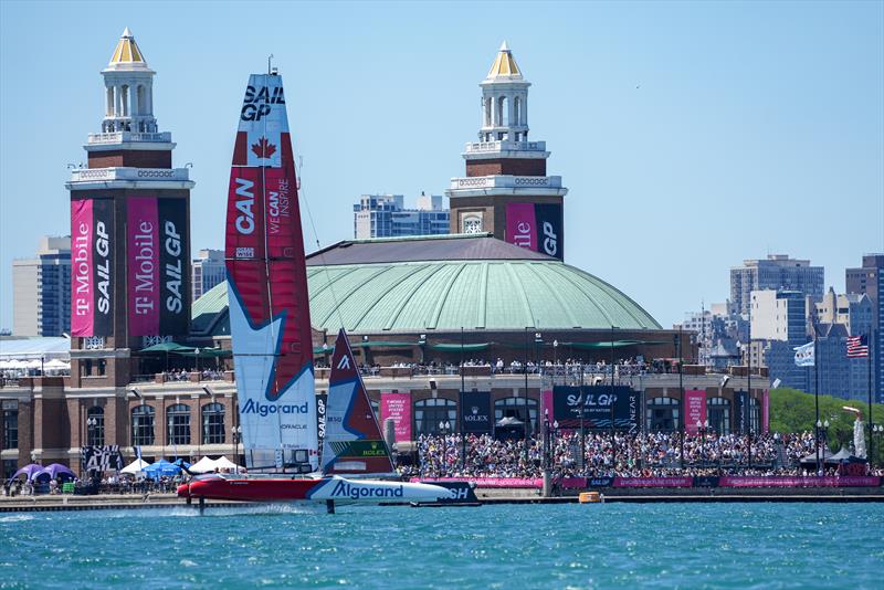 Canada SailGP Team helmed by Phil Robertson in action on Race Day 1 of the T-Mobile United States Sail Grand Prix | Chicago at Navy Pier, Season 3, in Chicago, Illinois, USA. June 2022 photo copyright Bob Martin/SailGP taken at Chicago Yacht Club and featuring the F50 class