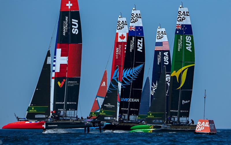 Switzerland SailGP Team, Canada SailGP Team, New Zealand SailGP Team, USA SailGP Team and Australia SailGP Team practicing  - T-Mobile United States Sail Grand Prix, Chicago at Navy Pier, Lake Michigan, Season 3 - photo © Jon Buckle/SailGP