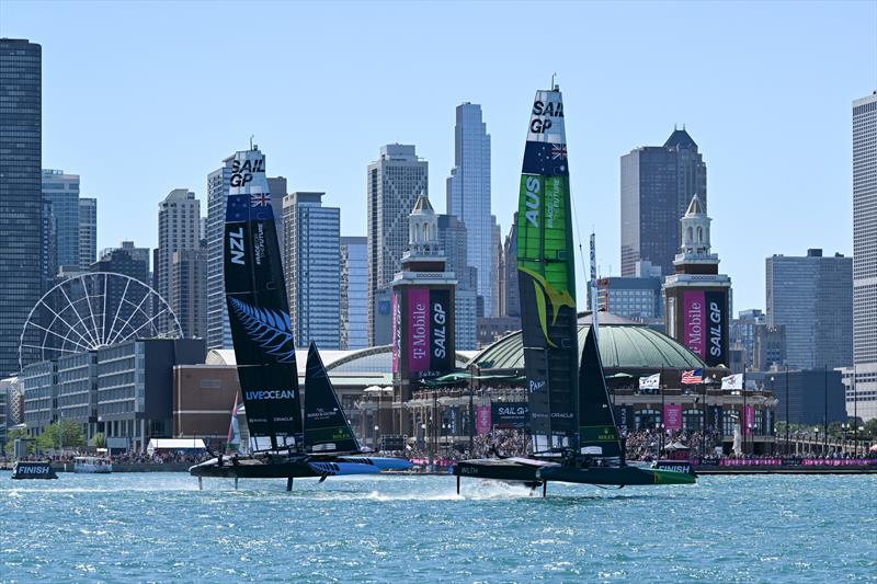 New Zealand SailGP Team and Australia SailGP Team on Race Day 1 of the T-Mobile United States Sail Grand Prix | Chicago at Navy Pier, Lake Michigan, Season 3, in Chicago, Illinois, USA. 18th June  - photo © Ricardo Pinto/SailGP