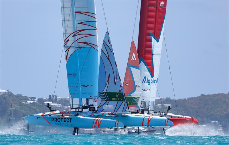 Great Britain SailGP Team helmed by Ben Ainslie and Canada SailGP Team helmed by Phil Robertson in action on Race Day 2 of Bermuda SailGP presented by Hamilton Princess, Season 3, in Bermuda. 15th May photo copyright Felix Diemer for SailGP taken at Royal Bermuda Yacht Club and featuring the F50 class