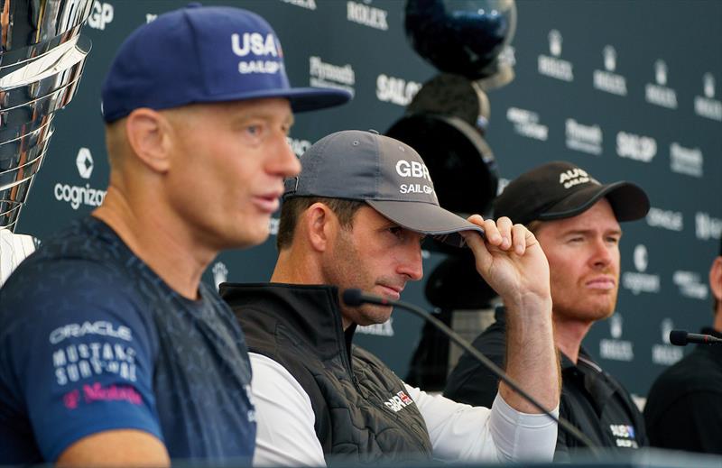 Jimmy Spithill, Ben Ainslie, and Tom Slingsby speak to the media in a pre-race press conference ahead of the Great Britain Sail Grand Prix | Plymouth - photo © Jon Super for SailGP