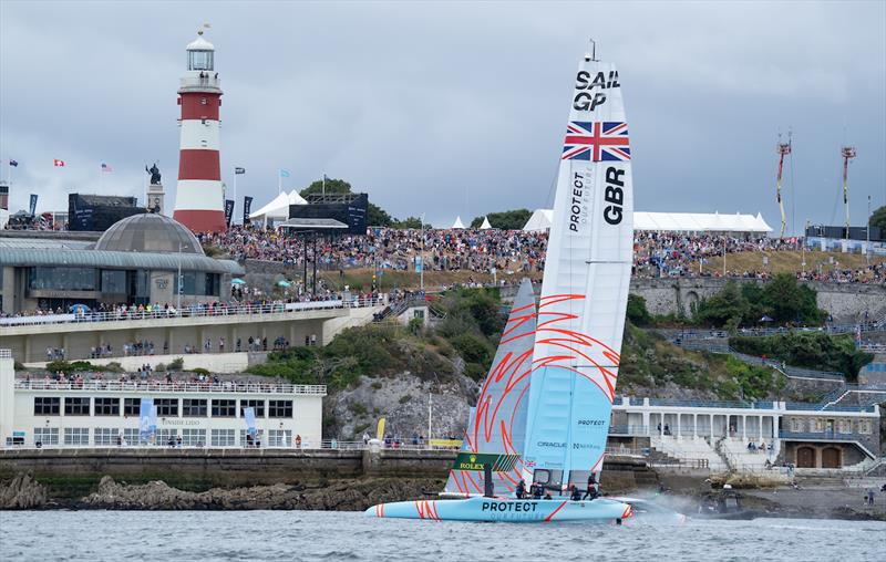 Great Britain SailGP Team helmed by Ben Ainslie race to the finish line on Race Day 2 of the Great Britain Sail Grand Prix | Plymouth in Plymouth, England. 31st July  - photo © Bob Martin/SailGP