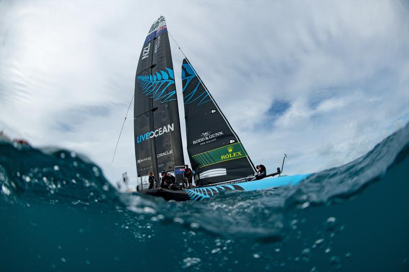 New Zealand SailGP Team F50 catamaran heads back to Technical Base after practice ahead of Bermuda SailGP, Season 3, in Bermuda photo copyright Ricardo Pinto/SailGP taken at Royal New Zealand Yacht Squadron and featuring the F50 class