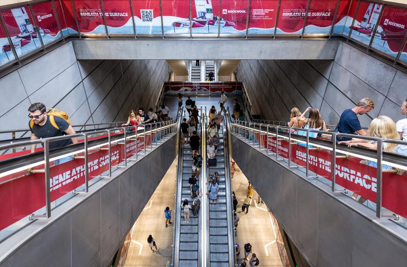 Rockwool Denmark SailGP branding in Kongens Nytorv The Kings New Square  metro station ahead of the Rockwool Denmark Sail Grand Prix in Copenhagen, Denmark. 16th August 2022 photo copyright Jon Buckle/SailGP taken at Royal Danish Yacht Club and featuring the F50 class