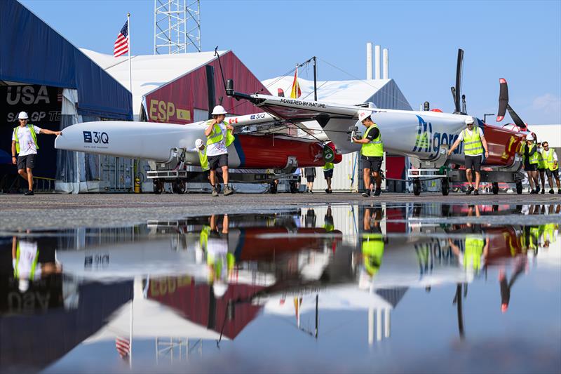 The Canada SailGP Team catamaran is prepared for a practice session ahead of the Rockwool Denmark Sail Grand Prix in Copenhagen, Denmark. 18th August, 2022 - photo © Ricardo Pinto/SailGP