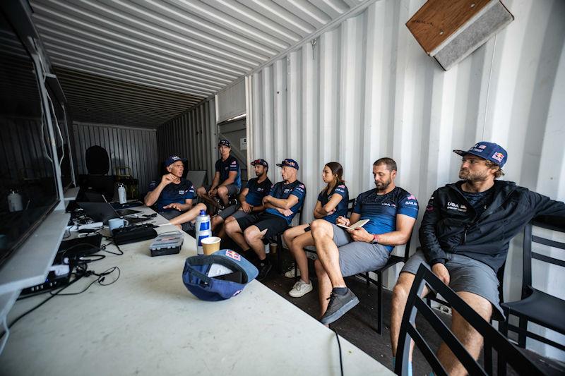 USA SailGP Team briefing ahead of the ROCKWOOL Denmark Sail Grand Prix in Copenhagen, Denmark photo copyright Martin Keruzore for SailGP taken at  and featuring the F50 class