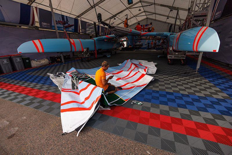 The Great Britain SailGP Team pack up after retiring from the ROCKWOOL Denmark Sail Grand Prix in Copenhagen photo copyright David Gray for SailGP taken at Royal Danish Yacht Club and featuring the F50 class