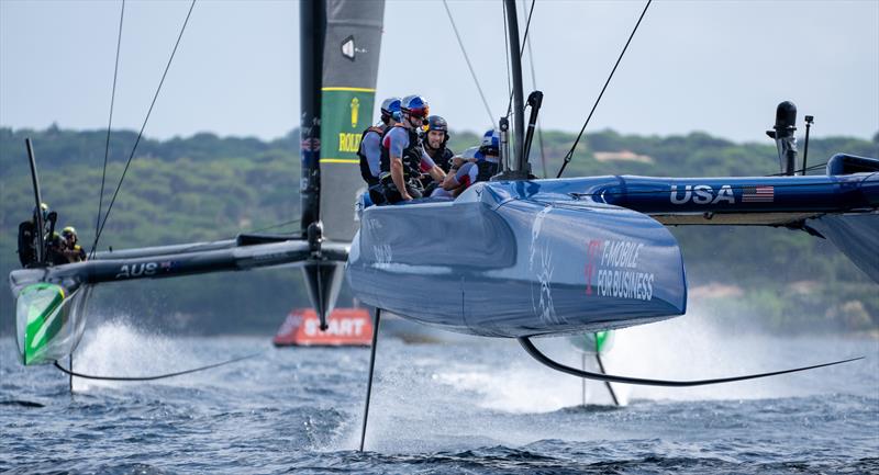 Sergio Perez, Red Bull Racing Formula One driver, gives a thumbs up as he sits behind Jimmy Spithill, CEO & driver of USA SailGP Team - Range Rover France Sail Grand Prix in Saint Tropez, France. 6th September  photo copyright Adam Warner/SailGP taken at Société Nautique de Saint-Tropez and featuring the F50 class