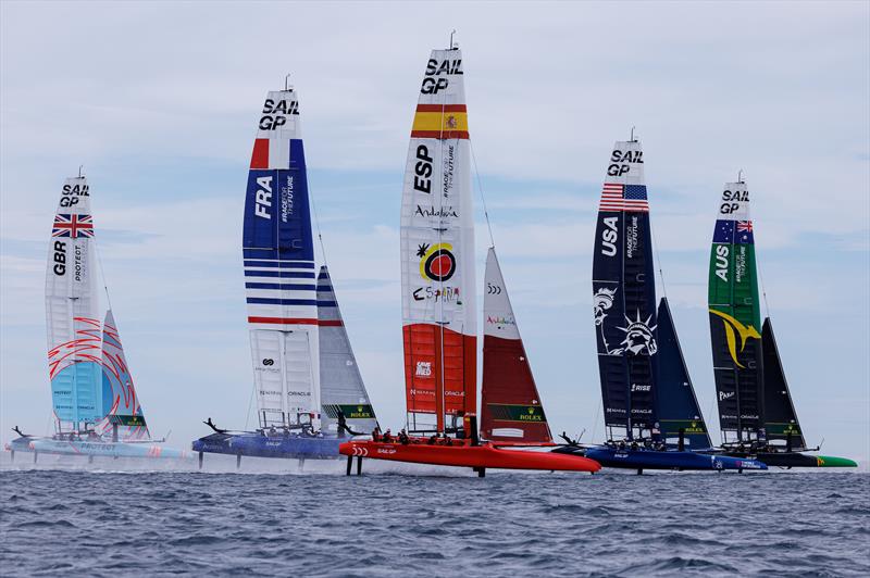 The fleet in action during a practice session ahead of the Range Rover France Sail Grand Prix in Saint Tropez, France. 6th September - photo © David Gray/SailGP