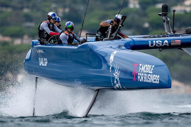 USA SailGP Team helmed by Jimmy Spithill in action during a practice session ahead of the Range Rover France Sail Grand Prix in Saint Tropez, France photo copyright Ricardo Pinto for SailGP taken at  and featuring the F50 class