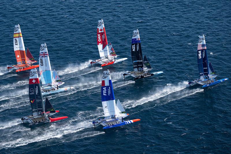 The SailGP F50 catamaran fleet on Race Day 1 of the Range Rover France Sail Grand Prix in Saint Tropez, France - photo © Jon Buckle for SailGP