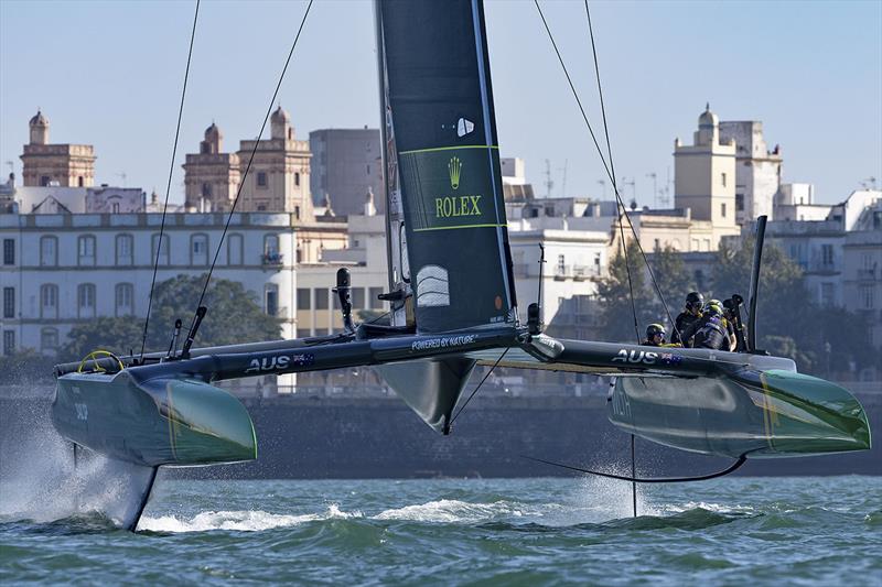 Australia SailGP Team helmed by Tom Slingsby in action during a practice session ahead of the Spain Sail Grand Prix in Cadiz, Andalusia, Spain. 23rd September - photo © Ian Walton for SailGP