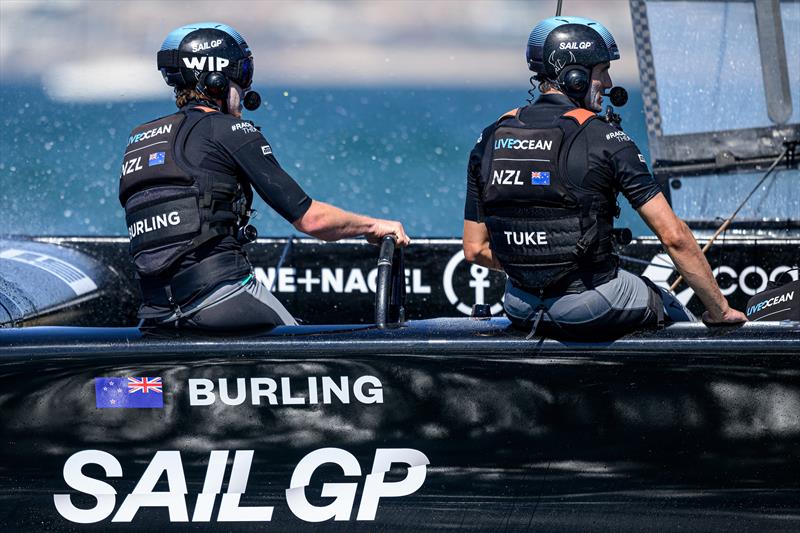 Peter Burling and Blair Tuke, Co-CEO and wing trimmer of New Zealand SailGP Team, in action on Race Day 1 of the Spain Sail Grand Prix in Cadiz photo copyright Ricardo Pinto/SailGP taken at Royal New Zealand Yacht Squadron and featuring the F50 class