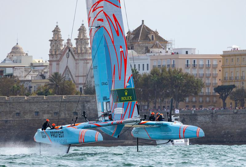 Great Britain SailGP Team helmed by Ben Ainslie on Race Day 2 of the Spain Sail Grand Prix in Cadiz, Andalusia, Spain. 25 Sept2022 photo copyright Felix Diemer/SailGP taken at Real Club Náutico de Cádiz and featuring the F50 class