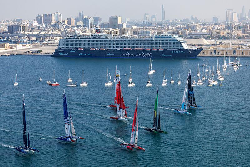 Race Day 1 of the Dubai Sail Grand Prix presented by P&O Marinas in Dubai, United Arab Emirates photo copyright David Gray for SailGP taken at  and featuring the F50 class