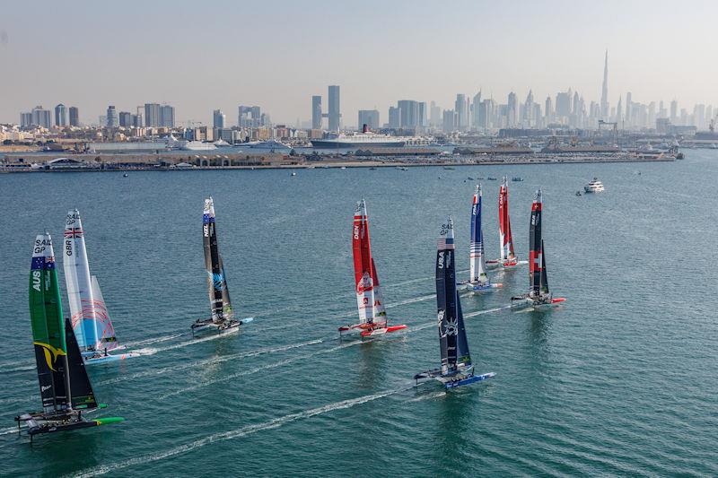 The fleet in action on Race Day 1 of the Dubai Sail Grand Prix presented by P&O Marinas in Dubai, United Arab Emirates - photo © David Gray for SailGP
