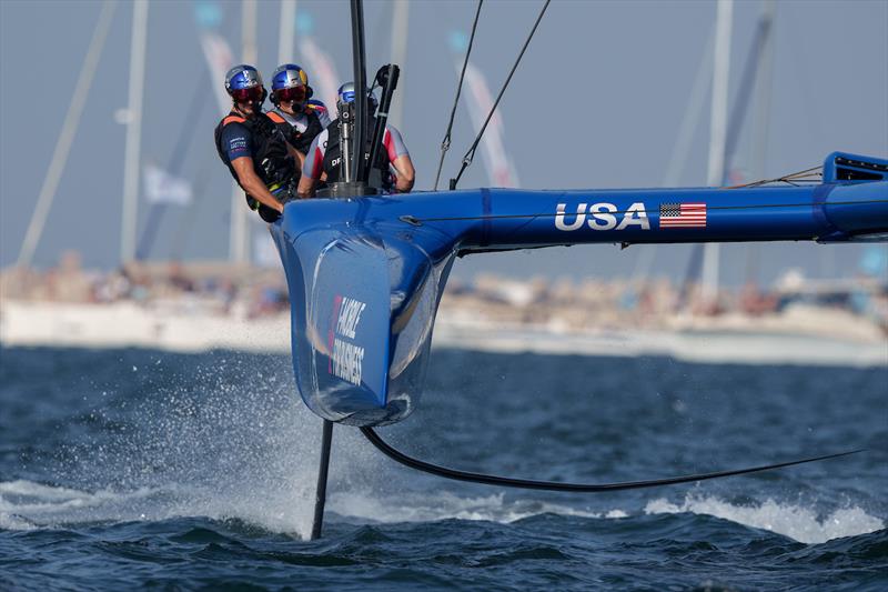 USA SailGP Team helmed by Jimmy Spithill competing on Race Day 2 of the Dubai Sail Grand Prix presented by P&O Marinas in Dubai, United Arab Emirates - photo © Bob Martin for SailGP