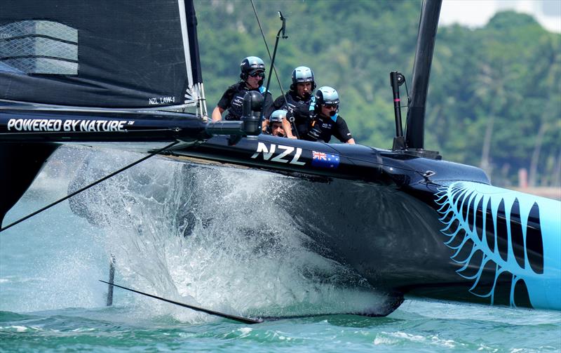 New Zealand SailGP Team helmed by Peter Burling take part in a practice session ahead of the Singapore Sail Grand Prix photo copyright Eloi Stichelbaut / SailGP taken at Republic of Singapore Yacht Club and featuring the F50 class