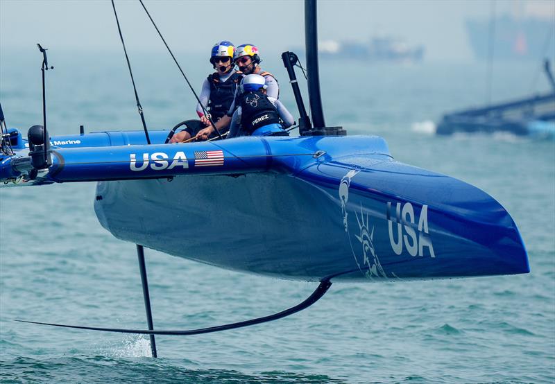 USA SailGP Team helmed by Jimmy Spithill racing on Race Day 1 of the Singapore Sail Grand Prix presented by the Singapore Tourism Board - photo © Bob Martin for SailGP