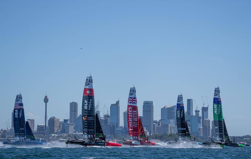 New Zealand SailGP Team during a practice session ahead of the KPMG Australia Sail Grand Prix in Sydney, Australia. Thursday February 16, 2023 photo copyright Bob Martin for SailGP taken at Royal Sydney Yacht Squadron and featuring the F50 class