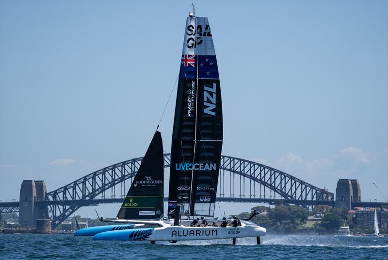 New Zealand SailGP Team during a practice session ahead of the KPMG Australia Sail Grand Prix in Sydney, Australia. Thursday February 16, 2023 photo copyright Bob Martin for SailGP taken at Royal Sydney Yacht Squadron and featuring the F50 class