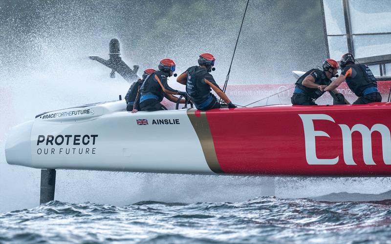 Emirates Great Britain SailGP Team helmed by Ben Ainslie in action on Race Day 1 of the KPMG Australia Sail Grand Prix  photo copyright Bob Martin for SailGP taken at Royal Sydney Yacht Squadron and featuring the F50 class