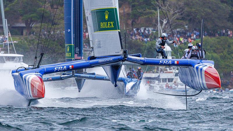Francois Morvan, flight controller of France SailGP Team, crosses the boat during a manoeuvre on Race Day 1 of the KPMG Australia Sail Grand Prix in Sydney, photo copyright Felix Diemer for SailGP taken at Royal Sydney Yacht Squadron and featuring the F50 class