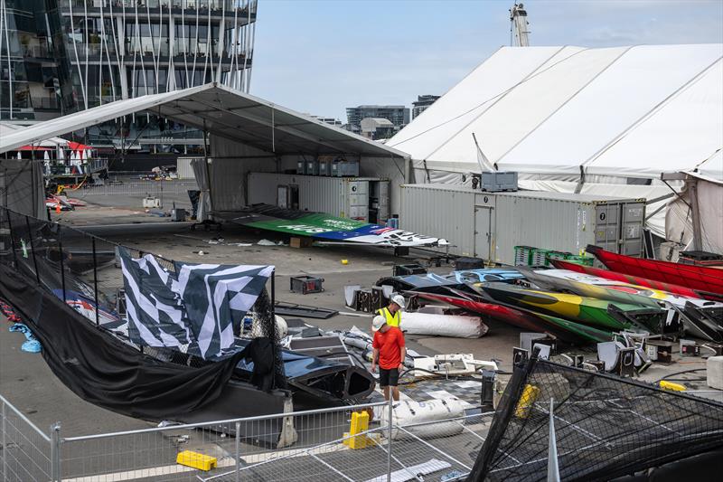 View of the aftermath of the storm at the technical area following racing on Race Day 1 of the KPMG Australia Sail Grand Prix - photo © Ricardo Pinto/SailGP