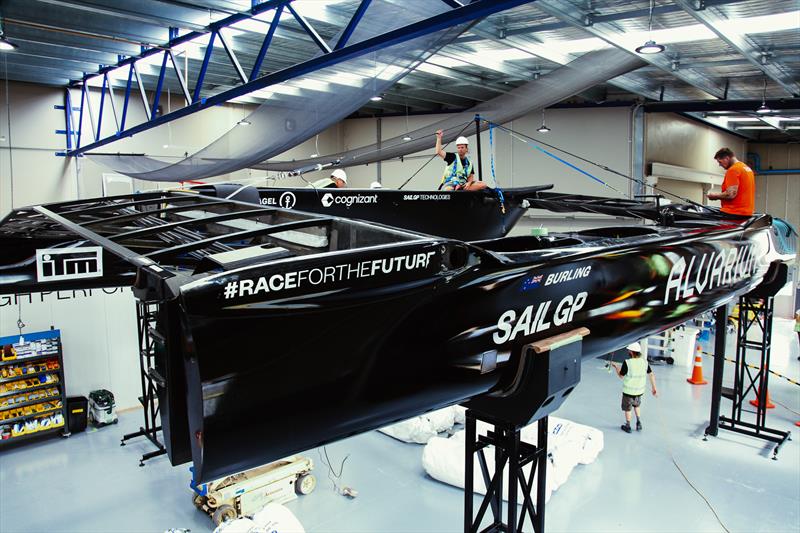 The F50 Amokura, hit by lightning in Singapore, gets a final checkout at SailGP Technologies, Warkworth  - photo © Weston Cowley/SailGP Technologies