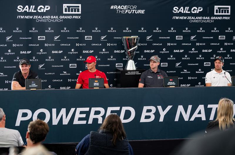 Pre-event press conference in the Adrenaline Lounge ahead of the ITM New Zealand Sail Grand Prix in Christchurch photo copyright Ricardo Pinto/SailGP taken at Naval Point Club Lyttelton and featuring the F50 class