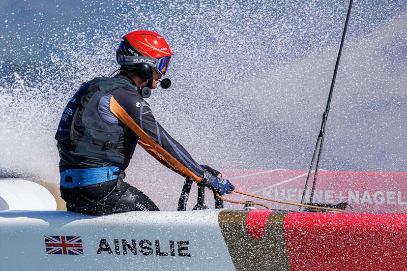 Ben Ainslie, driver of Emirates Great Britain SailGP Team, steers the boat on Race Day 1 of the ITM New Zealand Sail Grand Prix in Christchurch photo copyright Felix Diemer/SailGP taken at Naval Point Club Lyttelton and featuring the F50 class