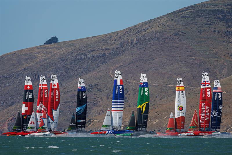 The SailGP fleet in action on Race Day 1 of the ITM New Zealand Sail Grand Prix in Christchurch photo copyright David Gray/SailGP taken at Naval Point Club Lyttelton and featuring the F50 class