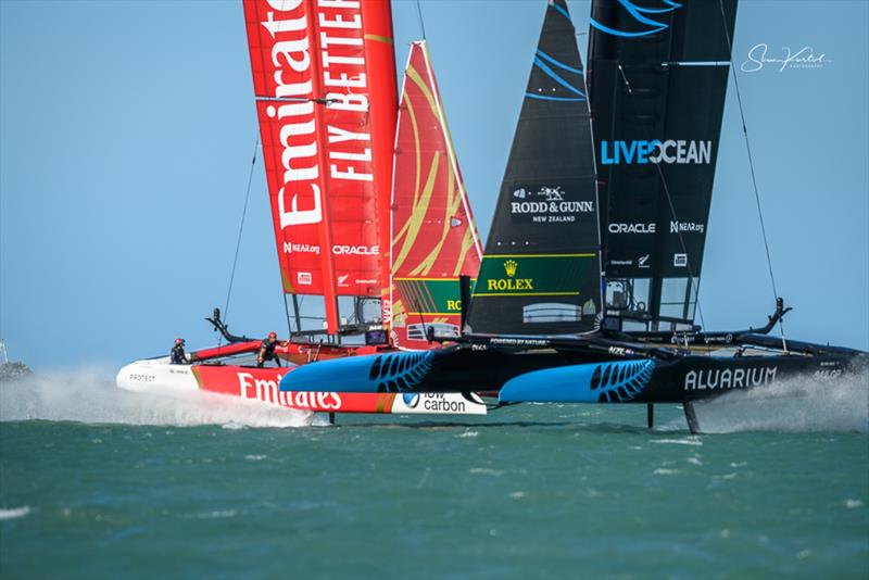 Race Day 1 of the ITM New Zealand Sail Grand Prix in Christchurch, New Zealand photo copyright Sam Kurtul / www.worldofthelens.co.uk taken at  and featuring the F50 class